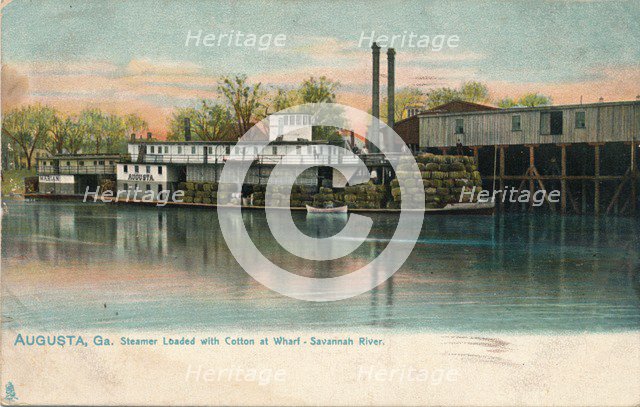 Steamer loaded with cotton at a wharf, Savannah River, Augusta, Georgia', 1908. Artist: Unknown