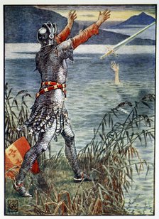 'Sir Bedivere casts the sword Excalibur into the Lake', 1911. Artist: Unknown