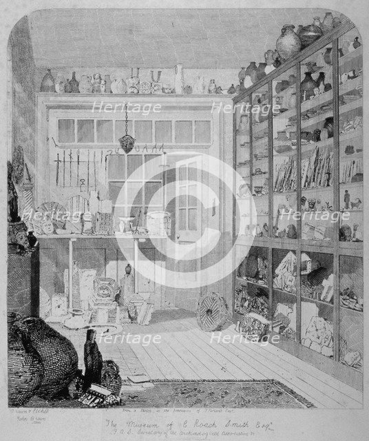 Interior view of Charles Roach Smith's museum in Liverpool Street, City of London, 1850. Artist: John Brown