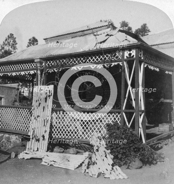 The 'Club' which was struck by a 94lb Boer shell, siege of Mafeking, South Africa, 1901.  Creator: Underwood & Underwood.