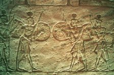 Limestone relief showing Hittite soldiers, Temple of Abu Simbel, Egypt, 14th-13th century BC. Artist: Unknown