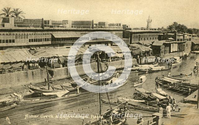 'Ashar Creek & Coffee Shops, Basra', c1918-c1939. Creator: Unknown.