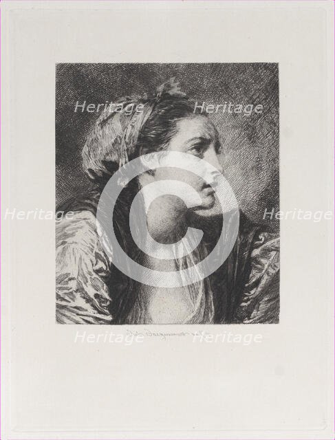 Head of a Woman, after Greuze, 1871. Creator: Jules-Ferdinand Jacquemart.