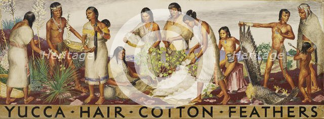 Yucca, Hair, Cotton, Feathers (mural study), ca. 1933-1943. Creator: Unknown.