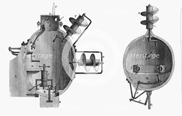 'Turtle', submarine designed by David Bushnell, 1787. Artist: Unknown