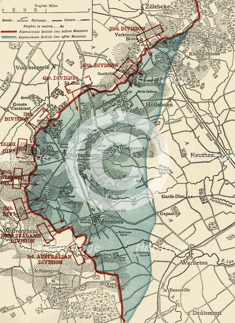 'Map to illustrate the Battle of Messines', First World War, June 1917, (c1920). Creator: Unknown.