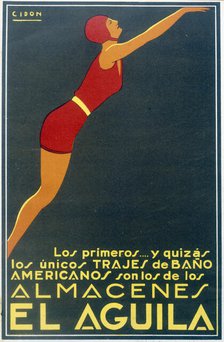 Poster advertising the swimsuits of 'Almacenes El Aguila' in Barcelona, 1940. Creator: Cidon i Navarro, Francisco (1871-1941).