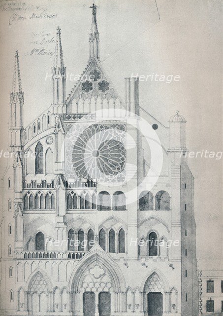 'Elevation of North Transept, Westminster Abbey, Showing Cut-Out with Wren's Scheme for Restoration' Artist: Unknown.