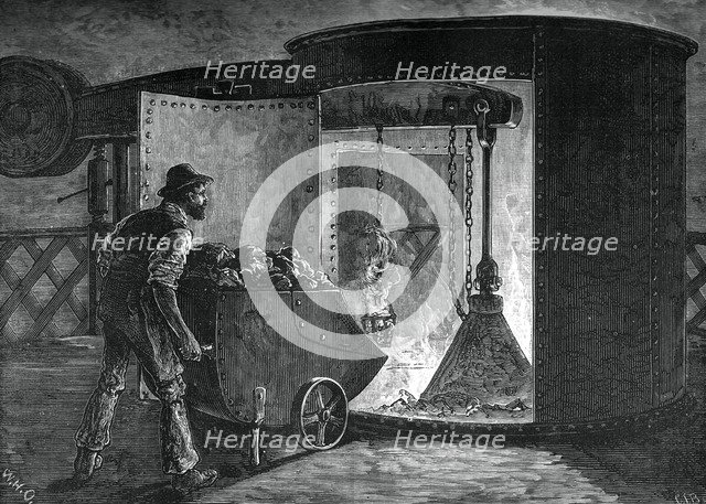 Charging a modern blast furnace, Govan Iron Works, Glasgow, c1880.Artist: WD Scott-Moncrieff