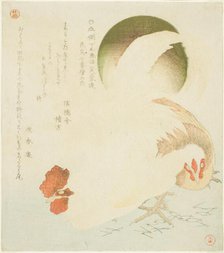 Cock, Hen, and Rising Sun, from the series "Seven Bird-and-flower Prints for the Fuyo..., c. 1810. Creator: Kubo Shunman.