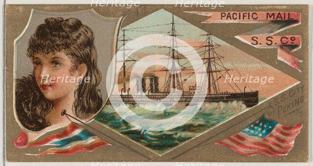 Steamship City of Peking, Pacific Mail Steamship Company, from the Ocean and River Steamer..., 1887. Creator: Unknown.