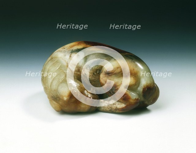 Jade horse with knotted tail biting its rear foot, Tang dynasty, China, 618-907. Artist: Unknown