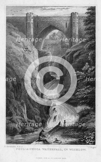 Poul a Phuca Waterfall, County Wicklow, 1829.Artist: J Rogers