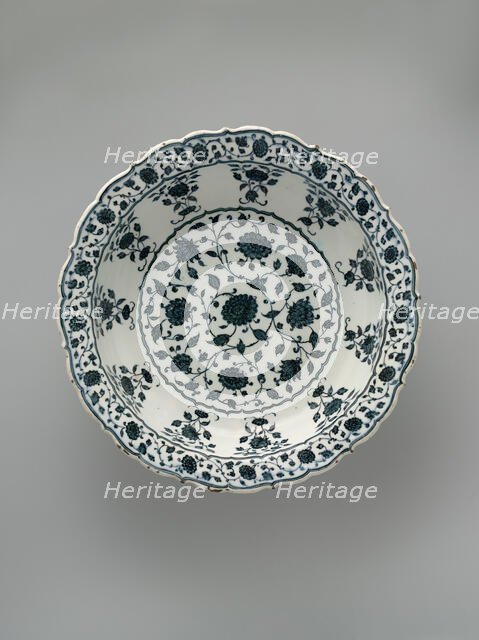 Footed Dish with Foliate Rim in Imitation of Chinese Porcelain, Turkey, ca. 1570-80. Creator: Unknown.