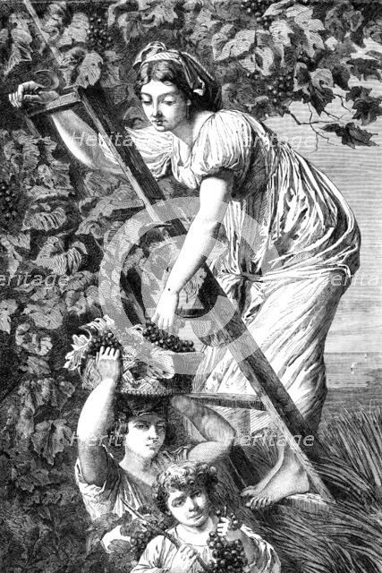 "Grape Gathering near Naples", by A. De Curzon, in the Exhibition of Fine Arts at Paris, 1864.  Creator: Unknown.