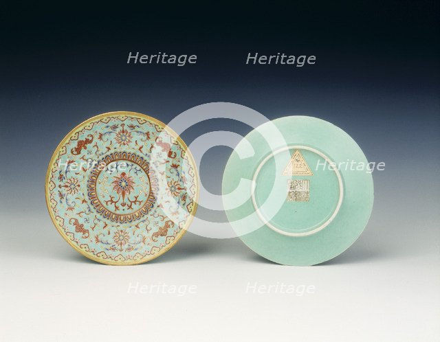 Pair of porcelain saucers imitating cloisonne, Qing dynasty, Guangxu period, China, 1875-1908. Artist: Unknown