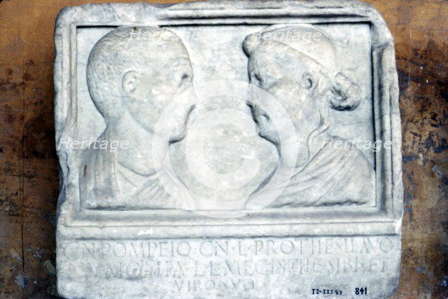 Roman tombstone, husband and wife face-to-face. Artist: Unknown.