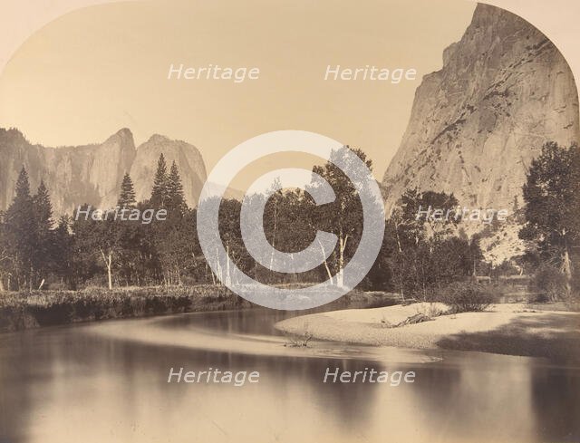 River View, Down the Valley, Cathedral Rock on Left, 1861, Yosemite. Creator: Carleton Emmons Watkins.