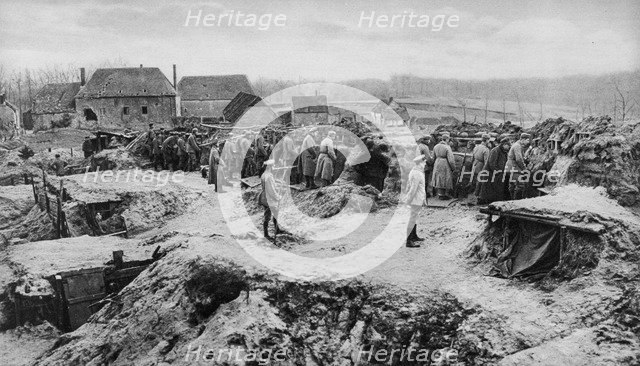 German infantry shelters, World War I, 1915. Artist: Unknown