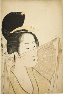 Woman Holding up a Piece of Fabric (Nuno o kazasu onna), Japan, c. 1795/96. Creator: Kitagawa Utamaro.