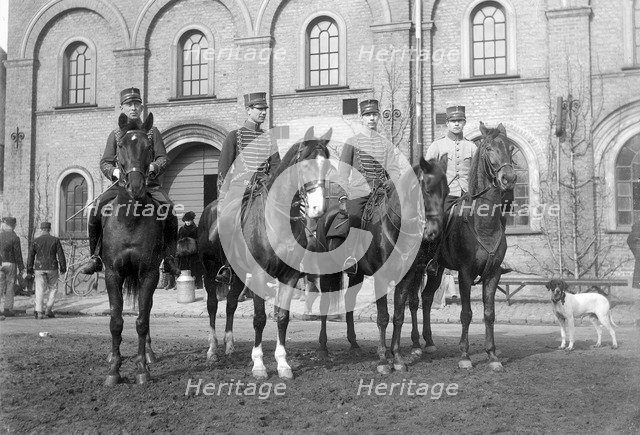 Cavalrymen outside the regimental stores, Landskrona, Sweden 1926. Artist: Unknown
