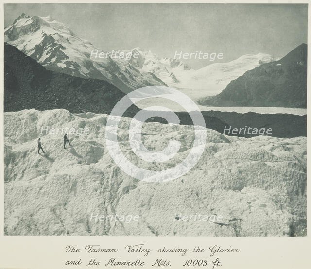 The Tasman Valley showing the Glacier and the Minarette Mts. 10,003 ft,  1920s. Creator: Harry Moult.