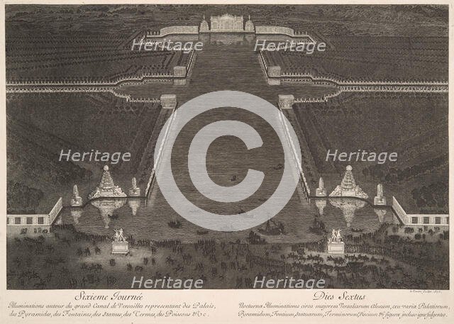 Sixième journée (31 août 1674), l'illumination des jardins et du Grand Canal, 1676. Creator: Le Pautre, Jean (1618-1682).