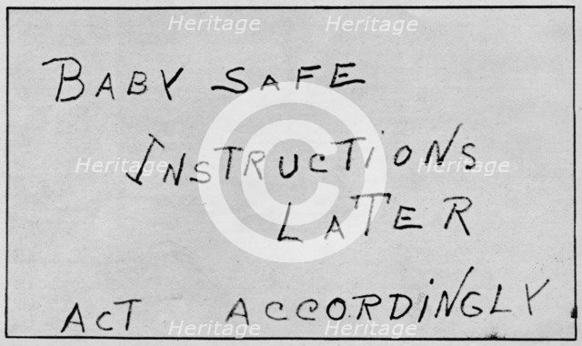 'Baby Safe Instructions Later Act Accordingly', 1932, (1938). Artist: Unknown.