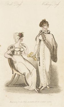 Fashion Plate (Ball Dress - Walking Dress), 1808. Creator: John Bell.
