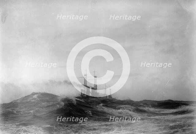 Navy, U.S. Battleships in Storm at Sea, 1913. Creator: Harris & Ewing.