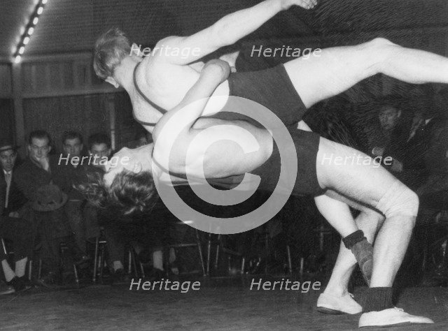 Wrestling match, Trelleborg, Sweden. Artist: Unknown
