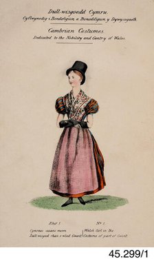 Cambrian Costumes series No. 1, 19th century.  Creator: Lady Llanover.