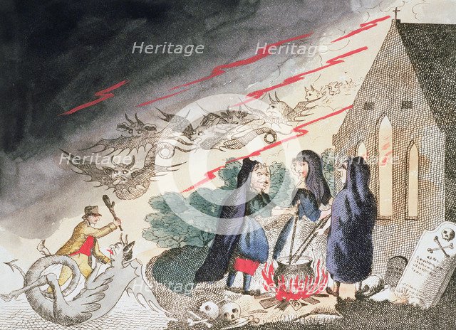 Three witches in a graveyard, c1790s. Artist: Unknown