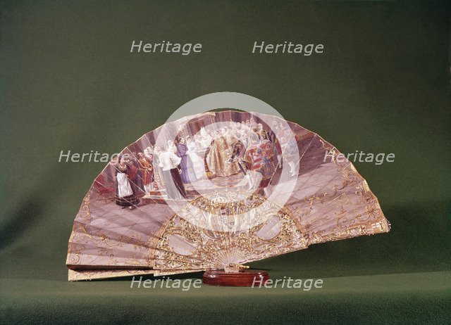 Fan with the historical scene of the baptism of Alfonso XIII (1886-1941) King of Spain, on a draw…