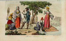 Russian Peasants. Illustration from Il costume antico e moderno o storia del governo… by Giulio Ferrario, 1831. Artist: Giarrè, Luigi (1772-1844)