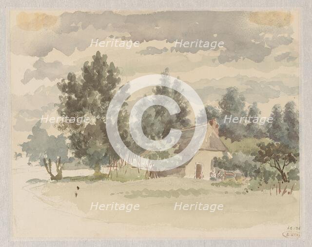 Landscape with farm surrounded by trees, 1866. Creator: Jan Striening.