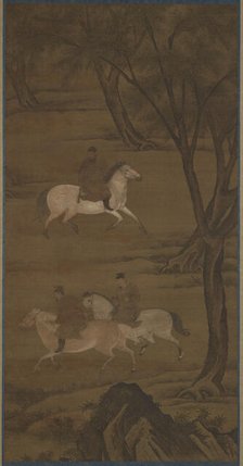Three Horsemen Riding under Willows, 15th century. Creator: Unknown.