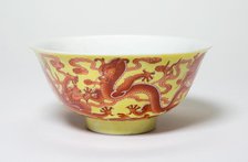 One of a Pair of Yellow and Iron-Red 'Dragon' Bowls, Qing dynasty, Qianlong period (1736-1795). Creator: Unknown.