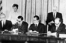 Signing a nuclear arms treaty, Washington, 6th November 1972. Artist: Unknown