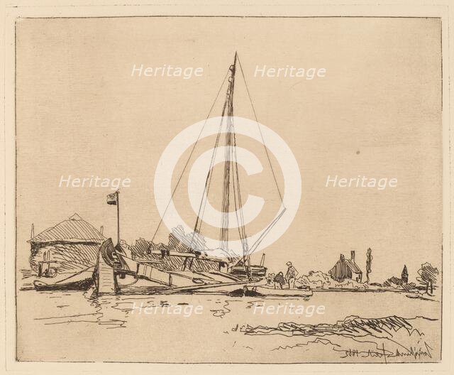 The Moored Boat (La Barque amarree), 1862. Creator: Johan Barthold Jongkind.