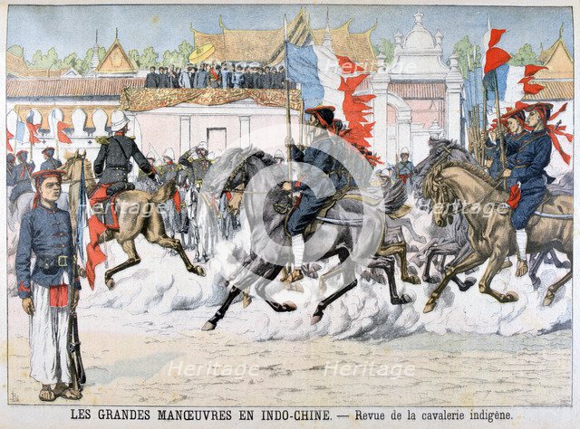 Review of the indigenous cavalry, French Indochina, 1903. Artist: Unknown
