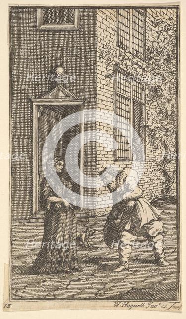 Hudibras Wooing the Widow (Seventeen Small Illustrations for Samuel Butler's Hudibras..., 1721-26. Creator: William Hogarth.