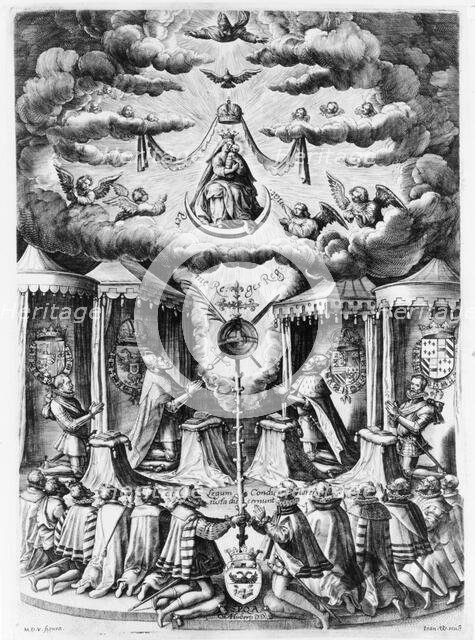 The Defenders of the Catholic Faith in the Netherlands adoring the Virgin, 1587. Creator: Jan Wierix.