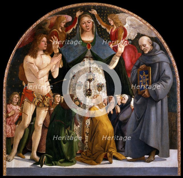 Madonna of Mercy and Saints Sebastian and Bernardino da Siena, c. 1490. Artist: Signorelli, Luca (ca 1441-1523)