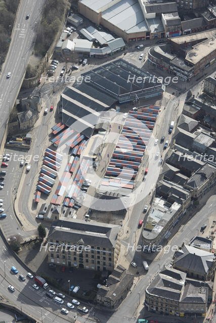 Market and former Machell Bros Ltd shoddy and mungo manufacturers mill, Dewsbury, Yorkshire, 2019. Creator: Historic England.