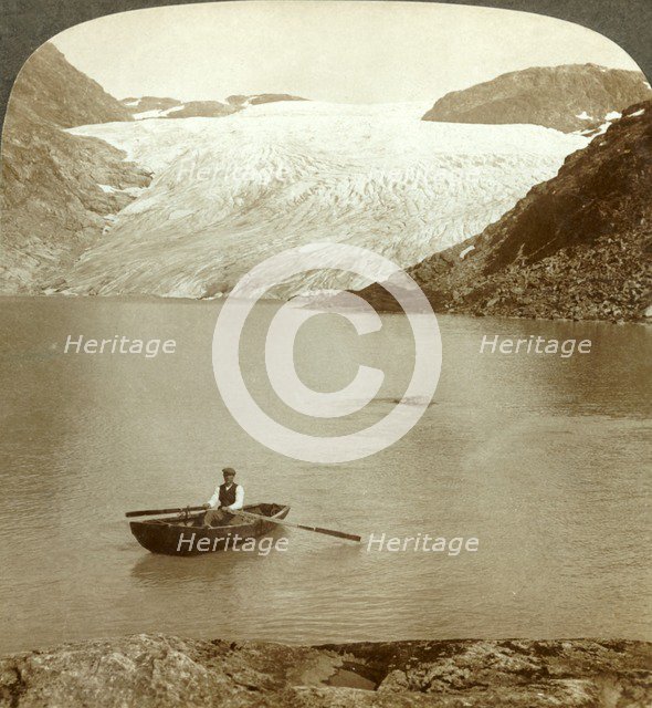'Stream of solid ice (Hardanger glacier) and lake where it melts, Norway', c1905. Creator: Unknown.
