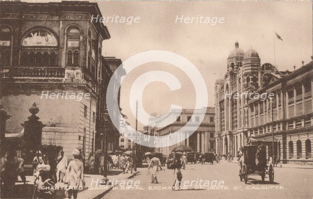 'Chartered Bank & Royal Exchange on Cleve St, Calcutta', c1900. Artist: Unknown.