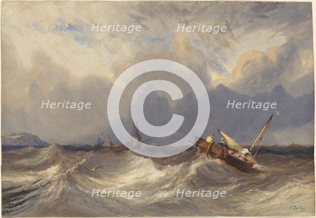 Fishing Boats Tossed before a Storm, c. 1840. Creator: Eugene Isabey.
