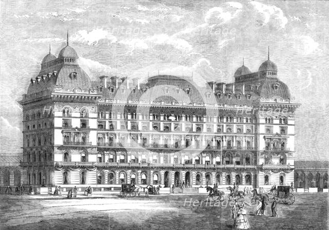 The Grosvenor Hotel, in course of erection on the site of the old Grosvenor Basin, Belgravia, 1860. Creator: Unknown.