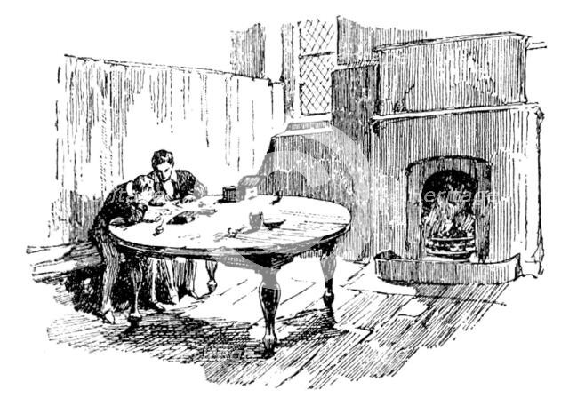 The Great Schools of England: No. 1 - Eton College, old table in Long Chamber, 1890. Creator: Unknown.